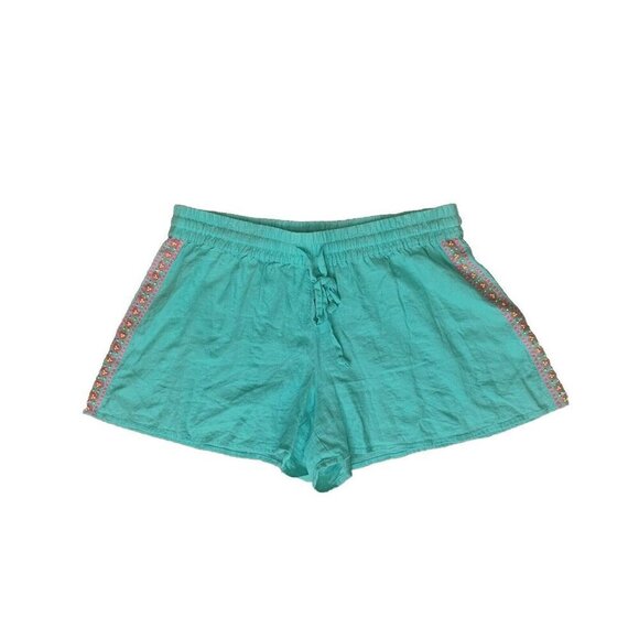 Vineyard Vines Women's Medium Linen Embroidered Shorts Teal Beads Sequins - Picture 1 of 8